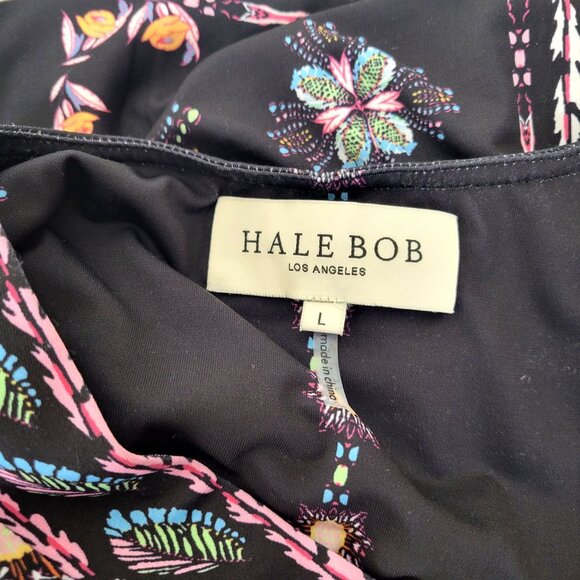 HALE BOB Jersey Midi Dress Women's Large Black Multi Floral Print V-Neck - Picture 4 of 6